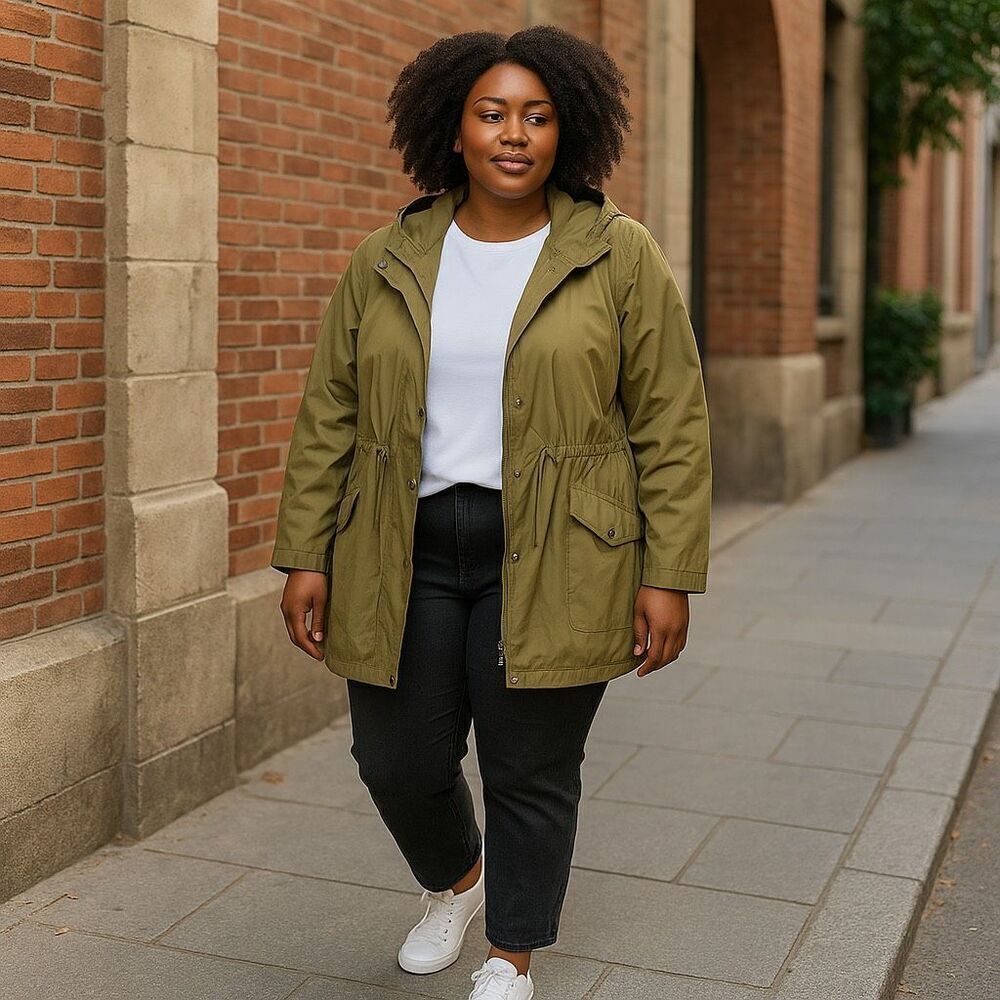 Eileen Fisher Olive Green Hooded Jacket Weather Resistant , XL
